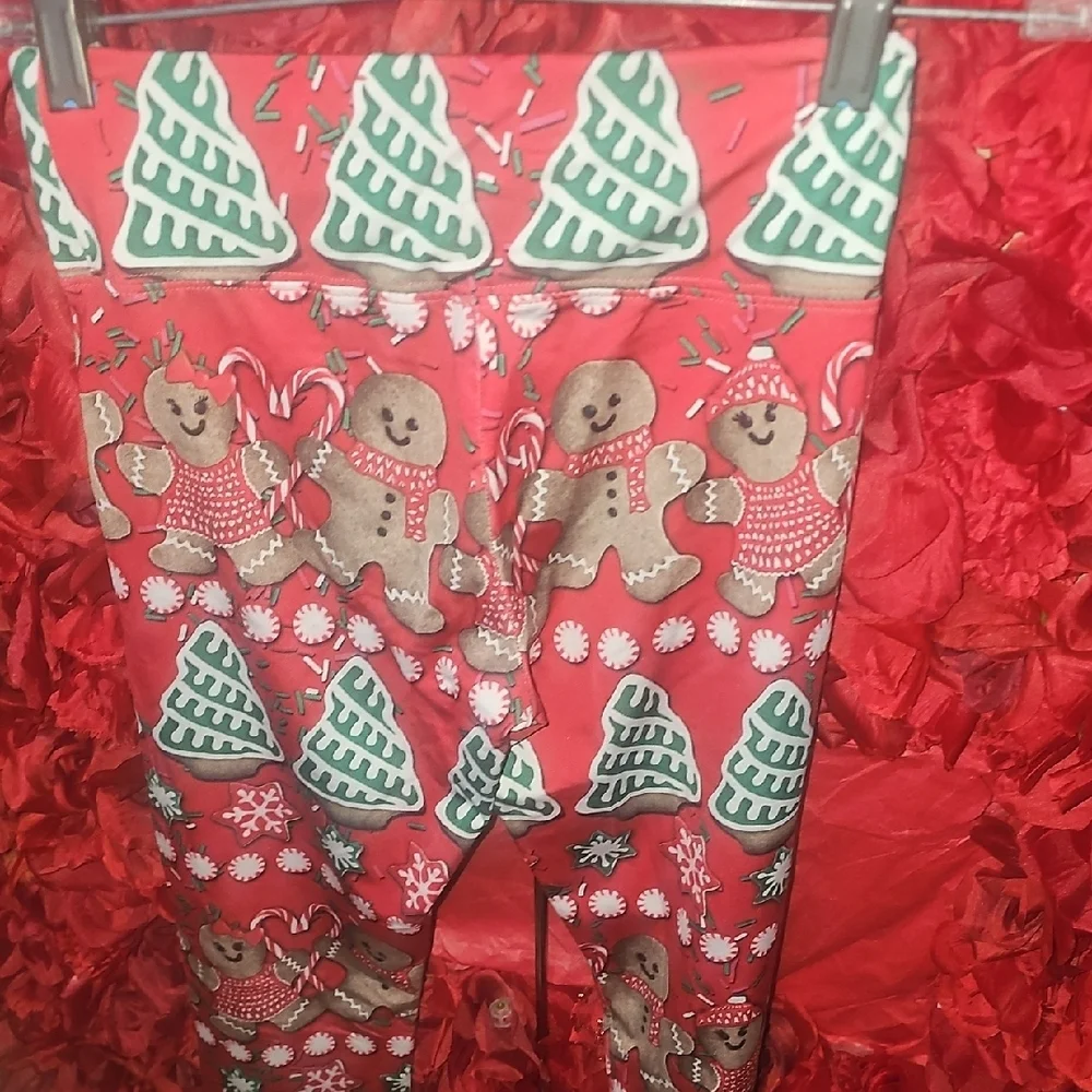 Justice Girls Red Gingerbread Holiday Leggings Size 12